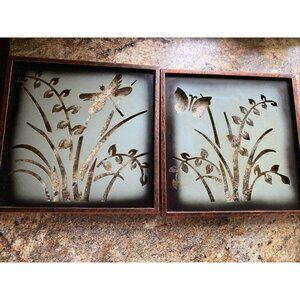 New View Metal Wall Art Dragonflies Butterflies Cattails Home Decor